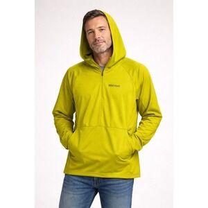 Marmot‎ Half Zip Hoodie Mens Medium Lime Green Pullover Thumbholes Activewear